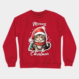 Meowy Christmas, Christmas Cat, Cute Kitty, Adorable Kitten, Funny Christmas Crewneck Sweatshirt